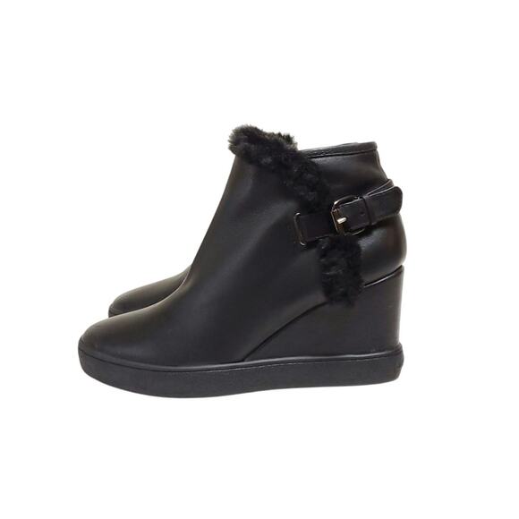 NEW AQUATALIA Black Leather Cameron Insulated Wedge Boots - Picture 1 of 14